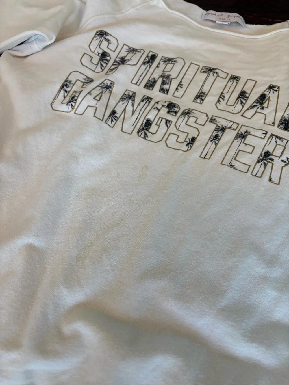 Spiritual Gangster Women's White off shoulder  Sweatshirt - Picture 4 of 5